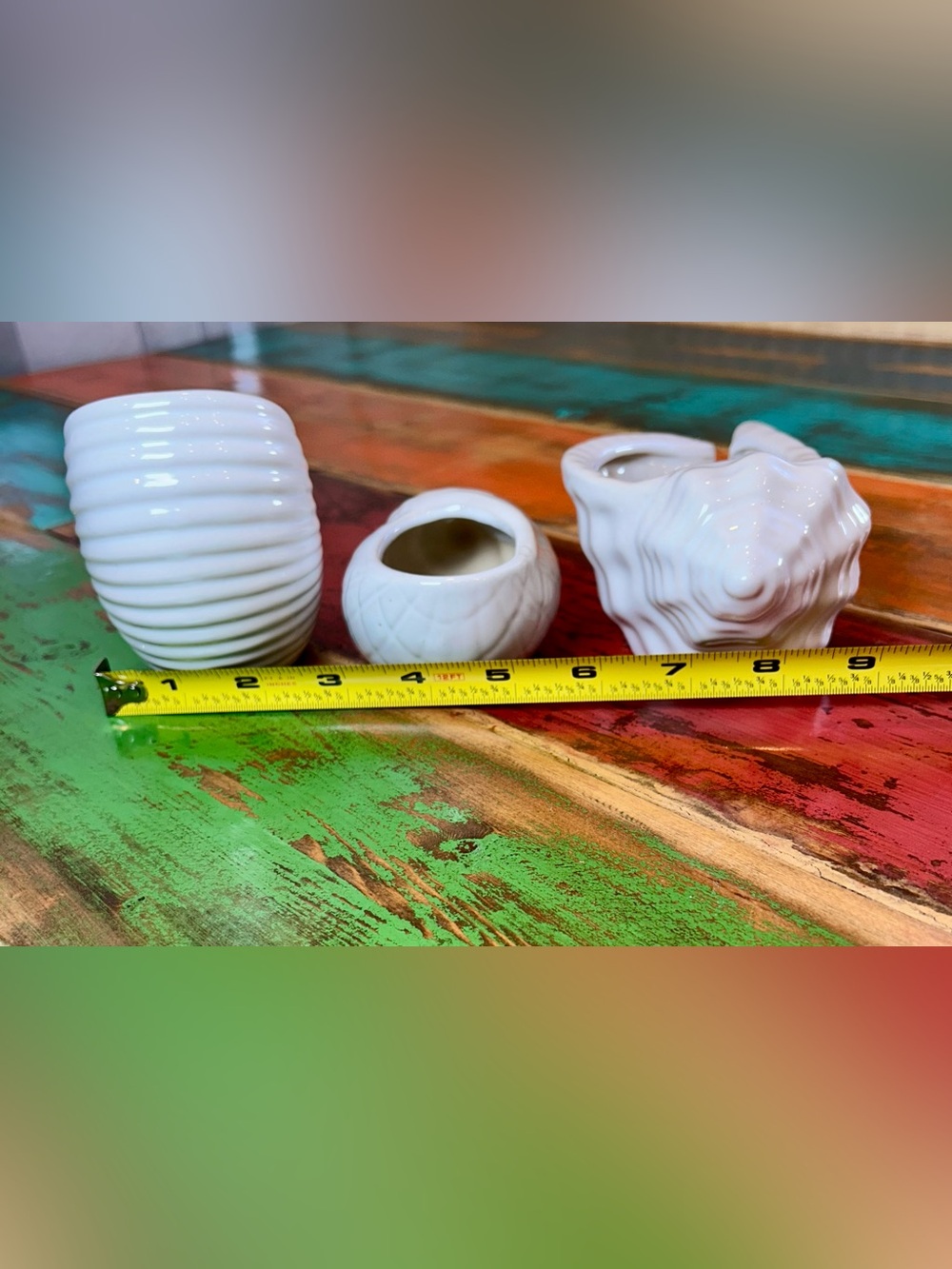 Vintage Pier 1 White Ceramic Seashell Planter Trio Set of 3 Conch Nautilus - Picture 13 of 13